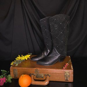 Vintage 80s Saks Fifth Ave Studded Black Boots 8B